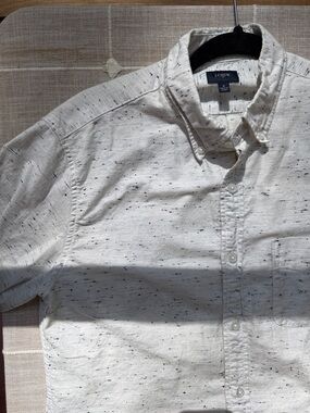 J. Crew Men’s Speckled Cream Button-Down Shirt with Black Flecks